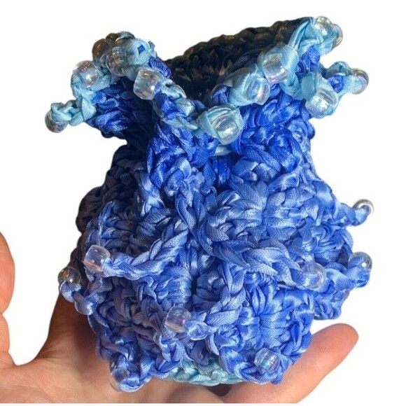 Dice Bag Medium Dragon Scale Beaded Ren Faire Fantasy Dungeons Dragons RPG Blue - Picture 5 of 8